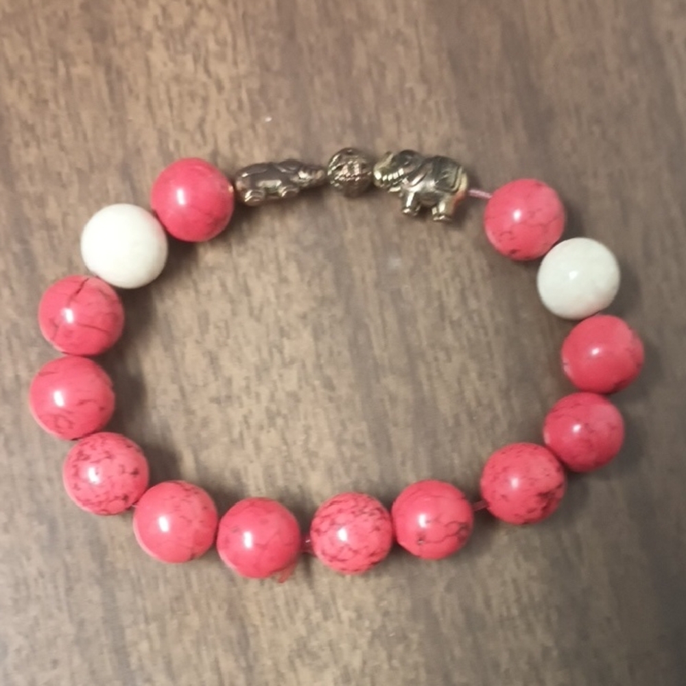 Pink and Gold Beaded Elephant Bracelet